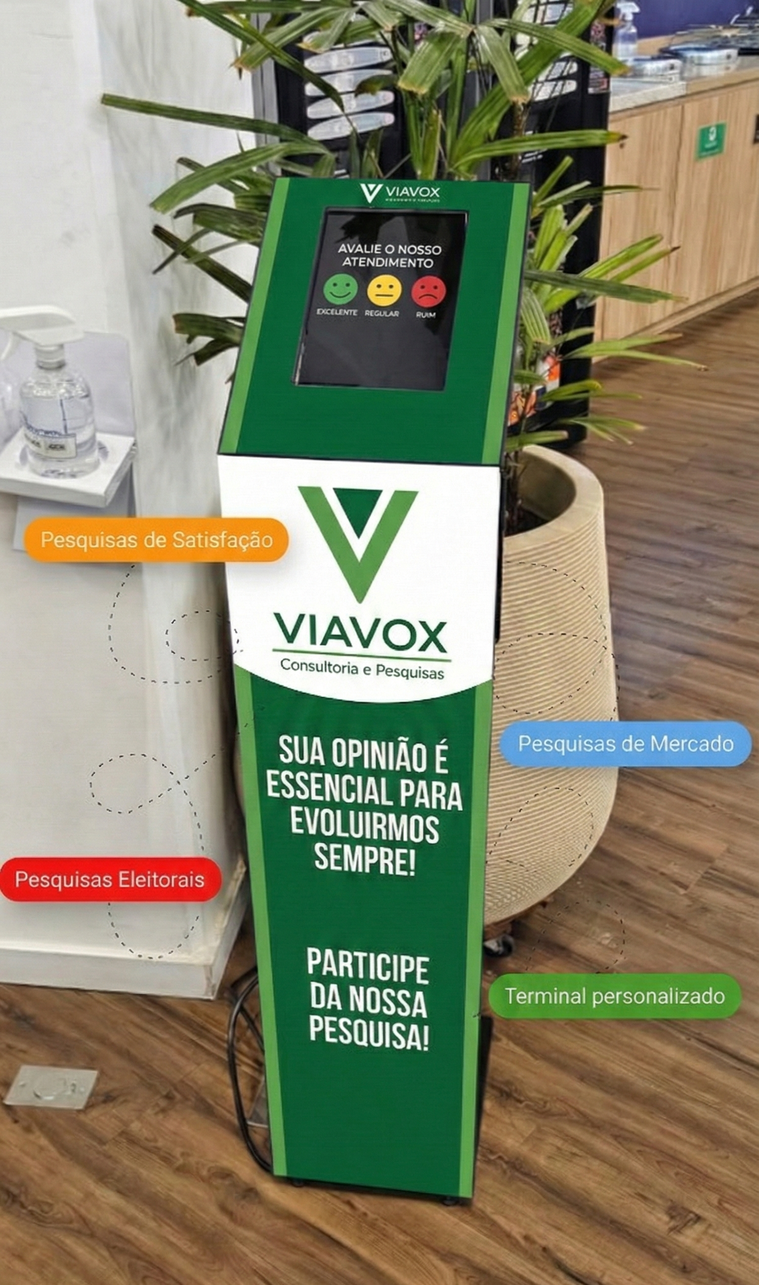 Totem de Pesquisa de Satisfação e Sistema Viavox